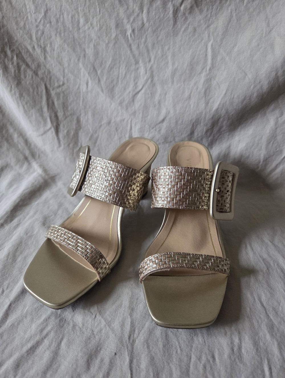 Vionic Brookell Metallic Gold Leather Slide Sandals